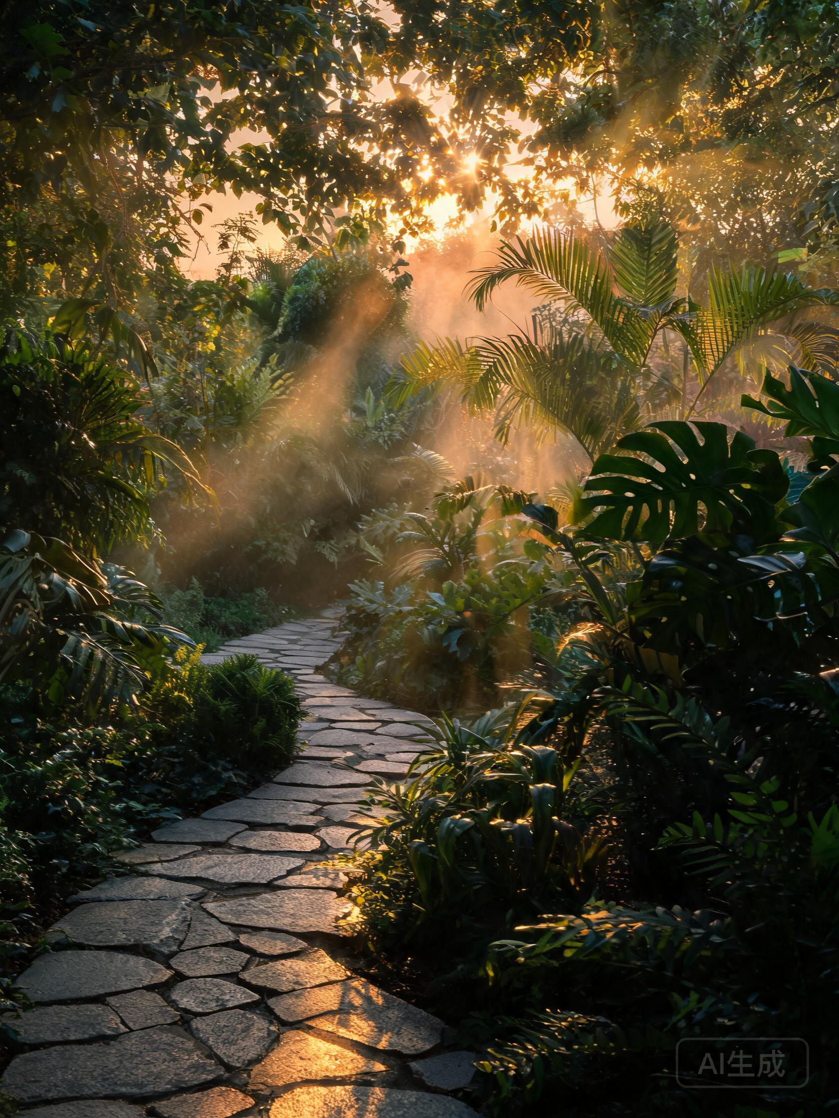 Jardim tropical ao amanhecer